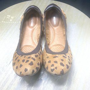 Lands End Women's Suede Elastic Trim Ballet Flats Brown Leopard Print 8B